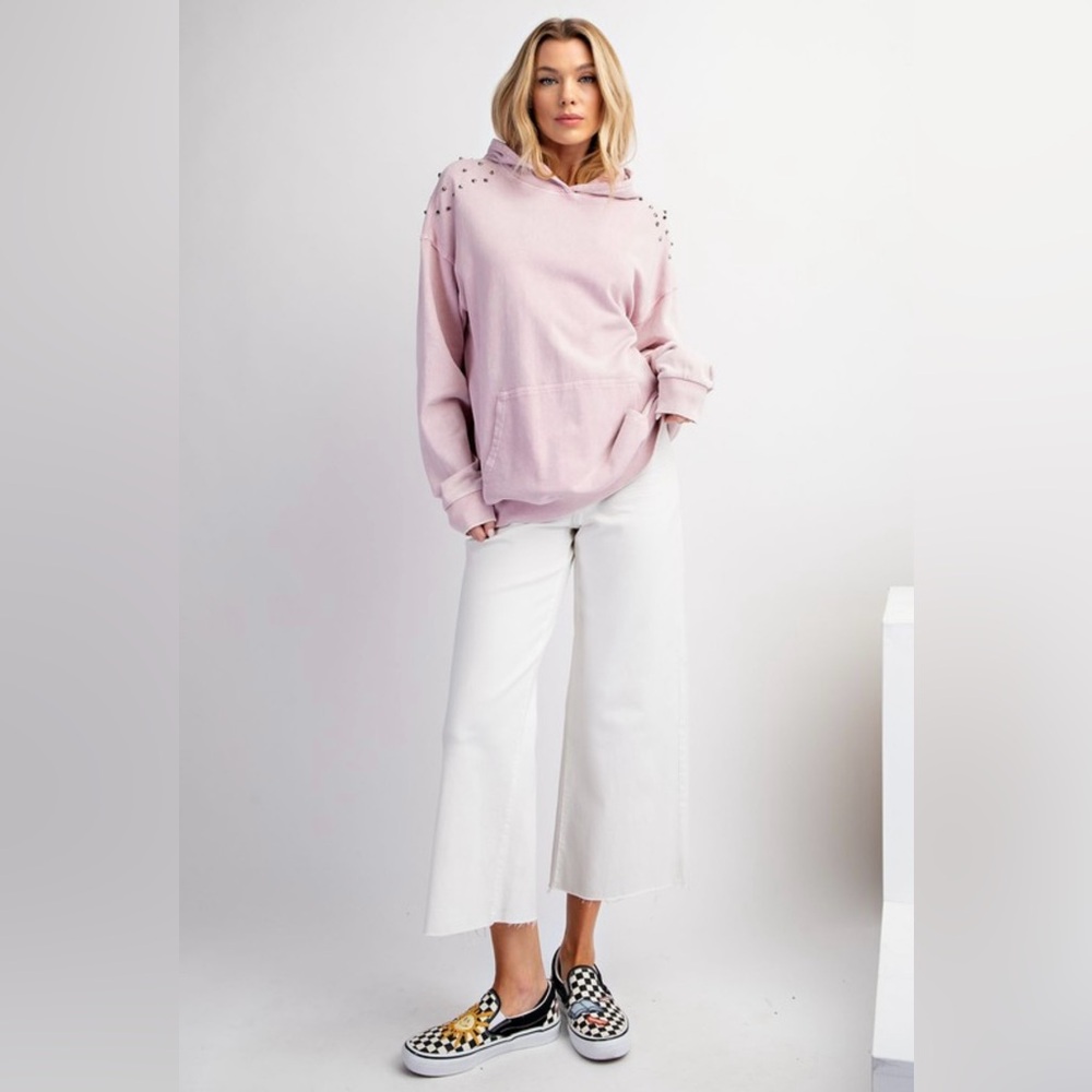 Relaxed Pink Stud-Embellished Hoodie Sweater